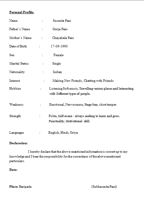 Formal resume format pdf